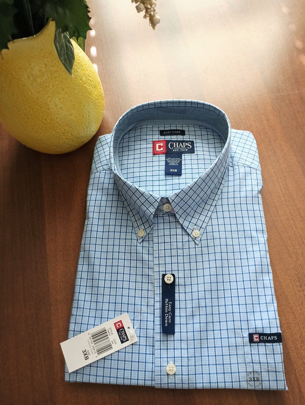 NWT Chaps Easy Care Baby Blue, Navy & White Check Shirt (3XB)